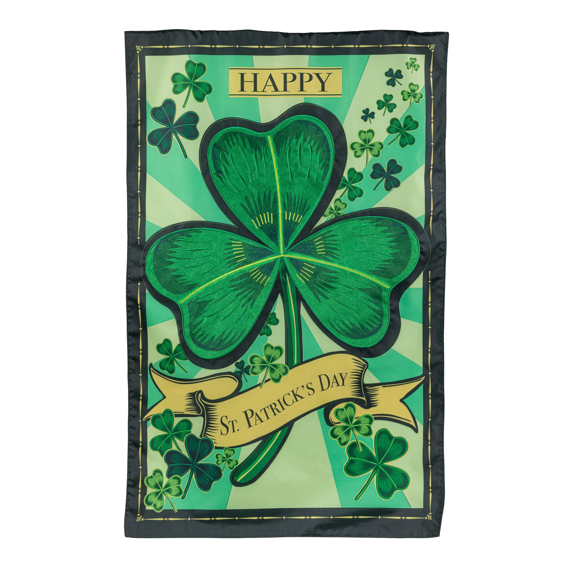 St Patrick's Day Shamrock Applique House Flag green clover motif by Evergreen Enterprises on Tampa Home & Garden Store