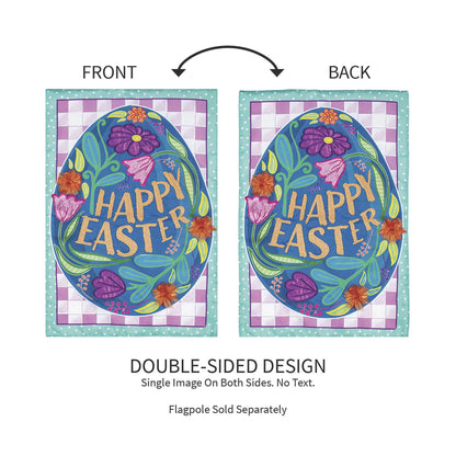 Happy Easter Egg Applique Garden Flag two-sided with teal border by Evergreen on Tampa Home & Garden Store