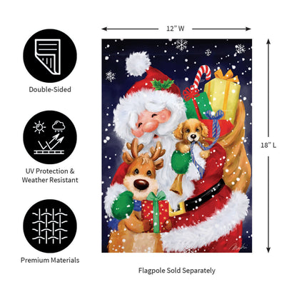Santa, Reindeer and Puppy suede garden flag Evergreen Enterprises - Wholesale Collective on Tampa Home & Garden Store