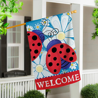 Patriotic Ladybugs Applique Flag with daisies and welcome sign by Evergreen Enterprises on Tampa Home & Garden Store