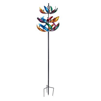 84in three-tier wind spinner with multicolor blades on a tall stake by Evergreen Enterprises on Tampa Home & Garden Store