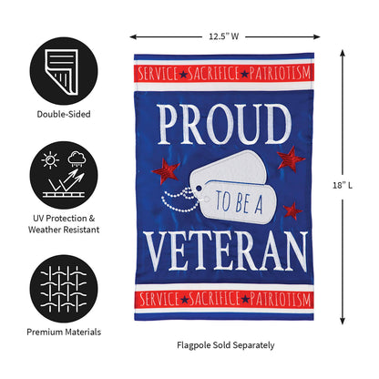 Proud Veteran Garden Applique Flag, double-sided, red white blue patriotic design on Tampa Home & Garden Store