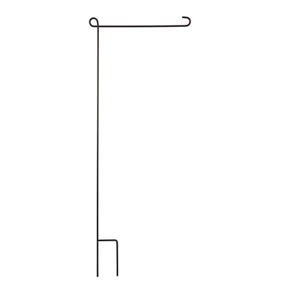 Black garden flag stand set of 2, metal posts with tall vertical supports and curved arm on Tampa Home & Garden Store