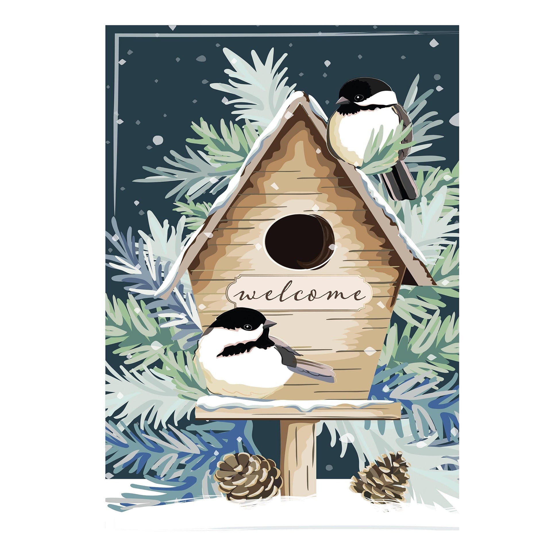 Winter Birds Welcome Applique House Flag by Evergreen Enterprises - Wholesale Collective on Tampa Home & Garden Store
