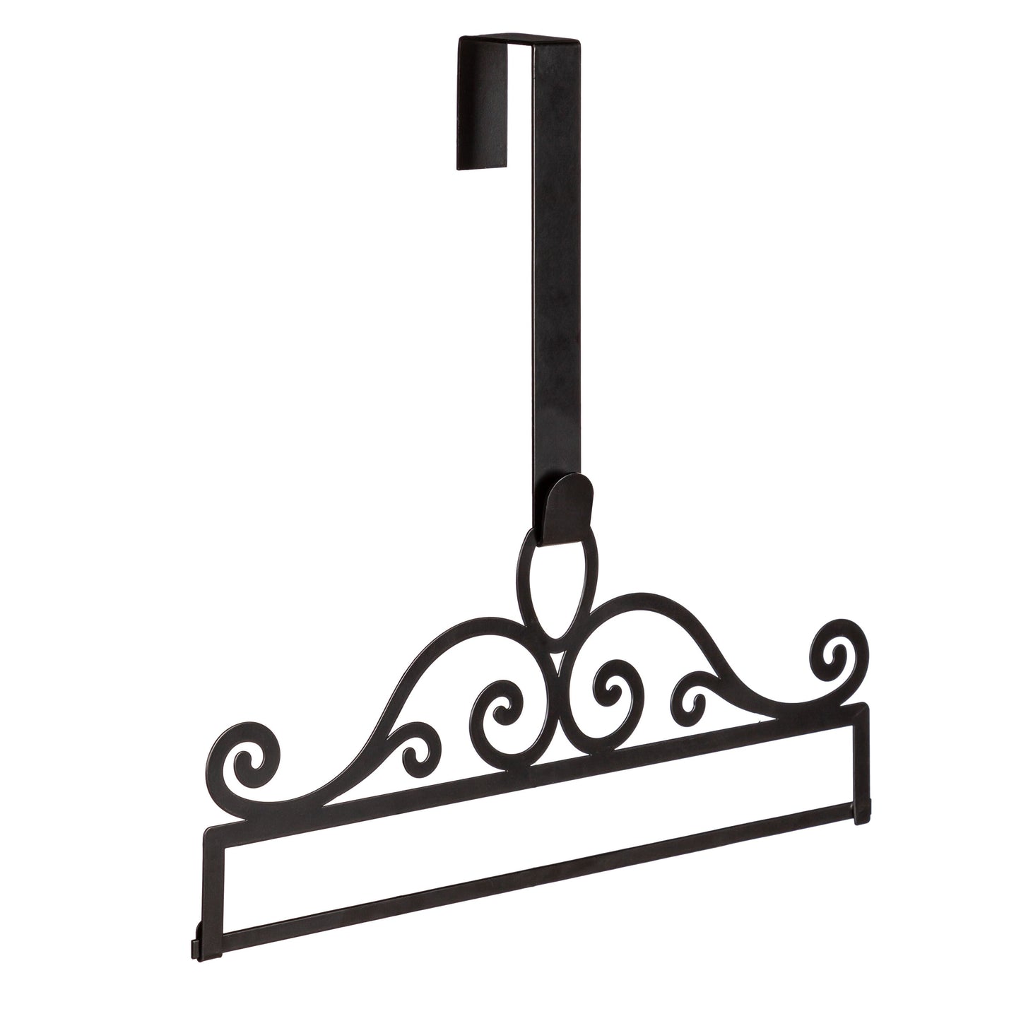 Scroll Garden Flag Over the Door Hanger in black wrought-iron with ornate scrollwork on Tampa Home & Garden Store