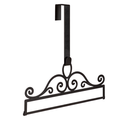 Scroll Garden Flag Over the Door Hanger in black wrought-iron with ornate scrollwork on Tampa Home & Garden Store