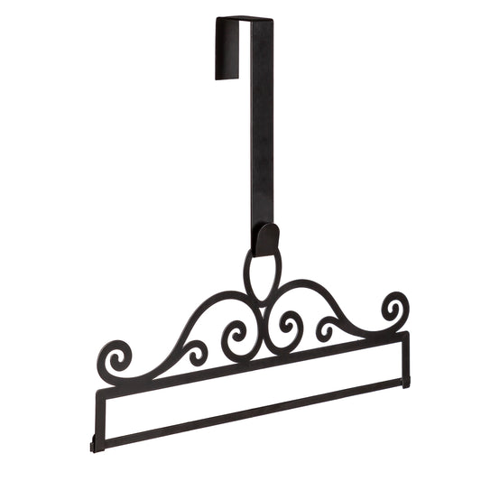 Scroll Garden Flag Over the Door Hanger in black wrought-iron with ornate scrollwork on Tampa Home & Garden Store