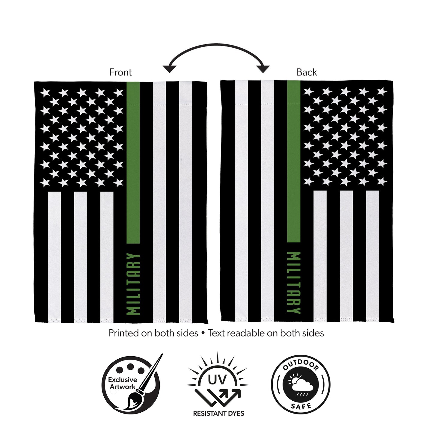 Military Thin Green Line Suede Flag; front/back shows black/white stripes with a green stripe on Tampa Home & Garden Store
