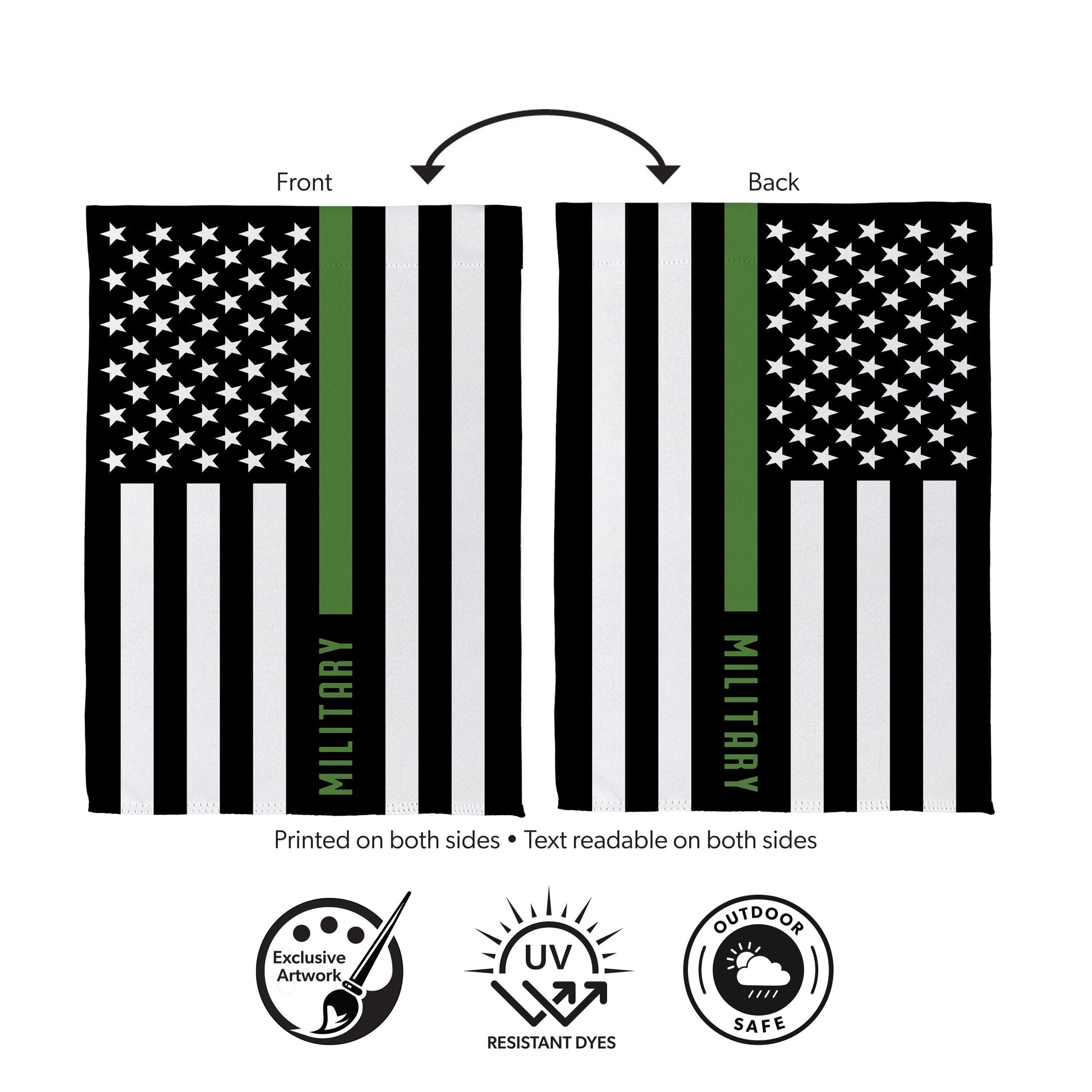Military Thin Green Line Suede Flag; front/back shows black/white stripes with a green stripe on Tampa Home & Garden Store