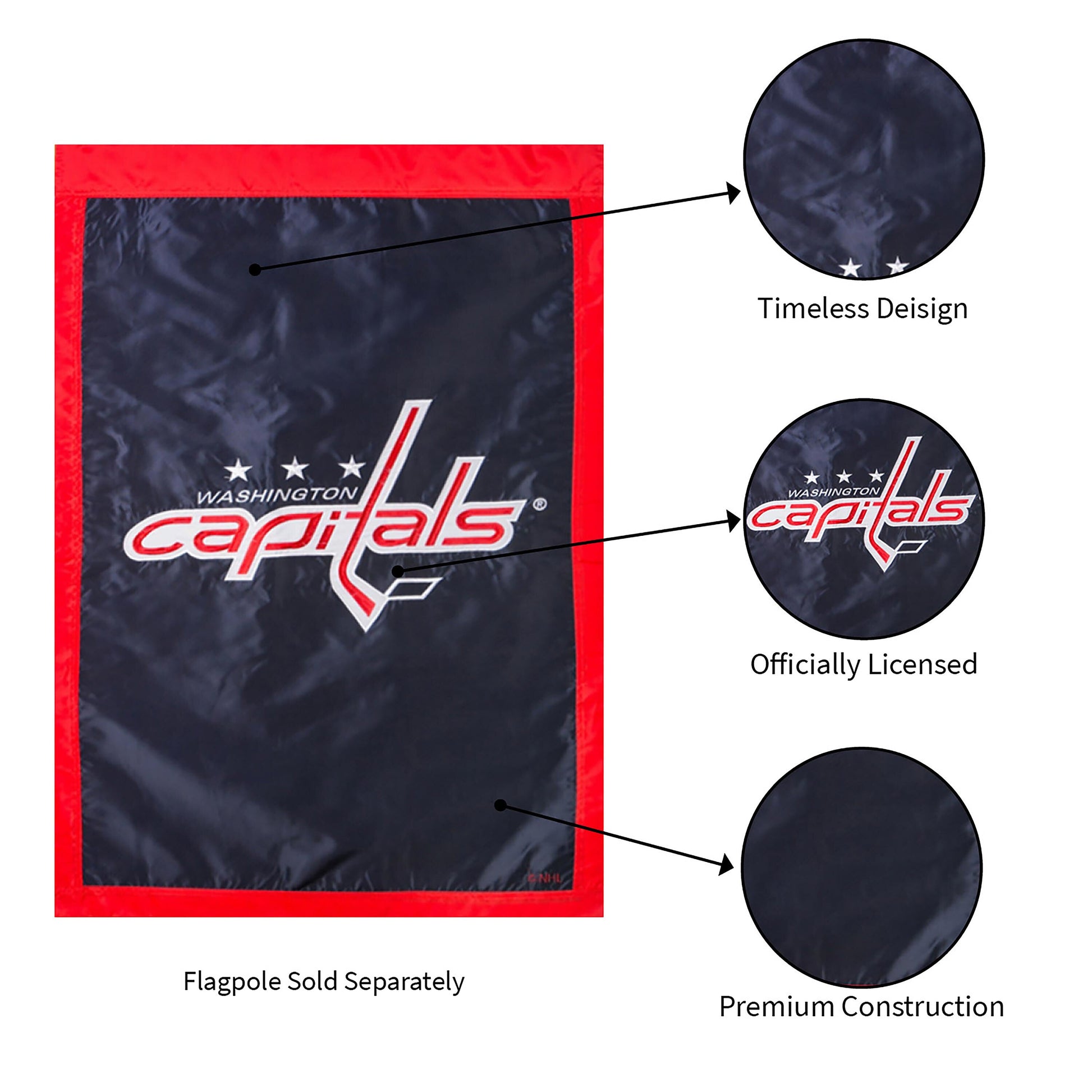 Washington Capitals applique flag navy field with red border and script by Evergreen on Tampa Home & Garden Store
