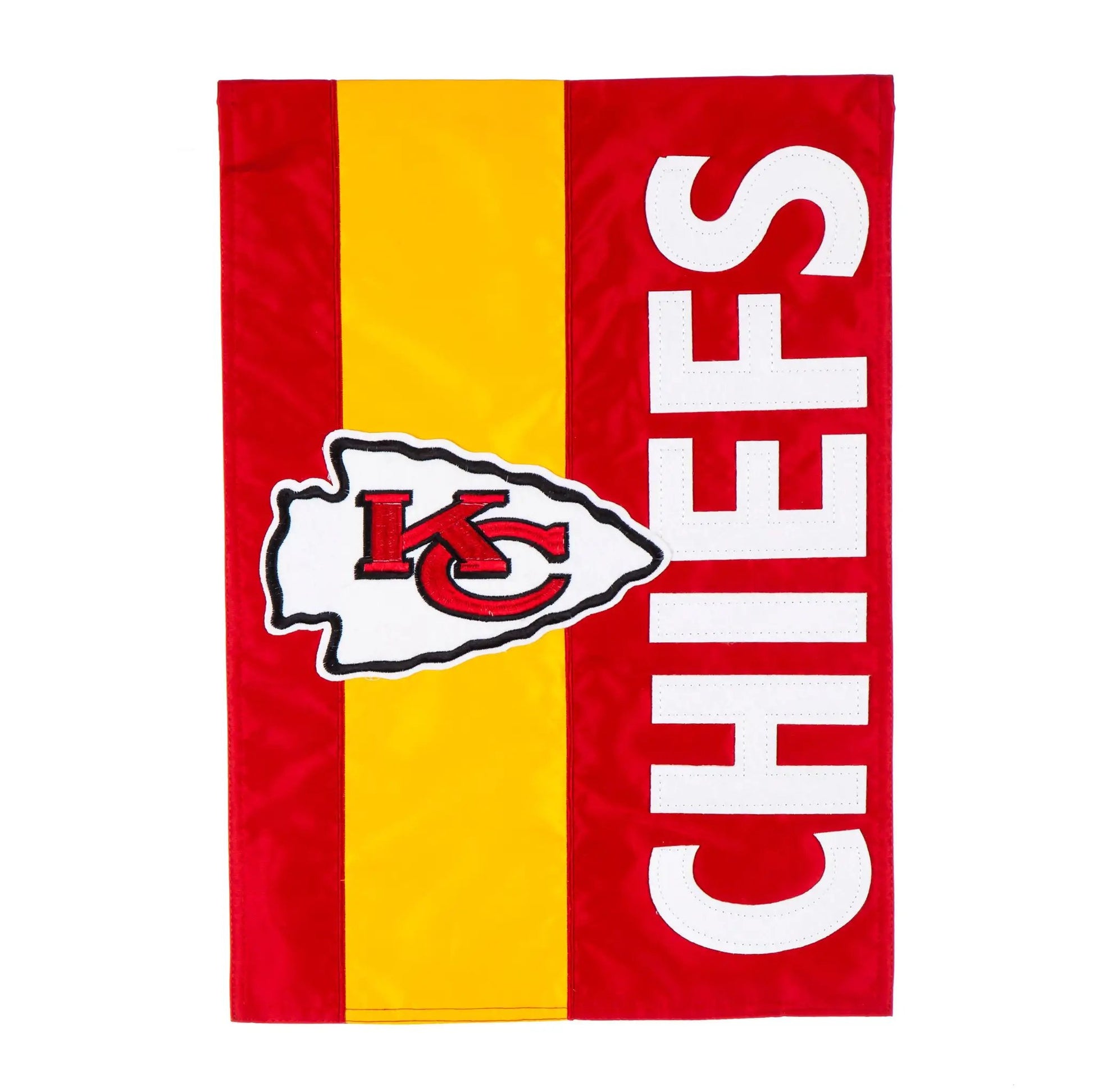 Kansas City Chiefs garden flag red and yellow applique with logo Evergreen Enterprises on Tampa Home & Garden Store
