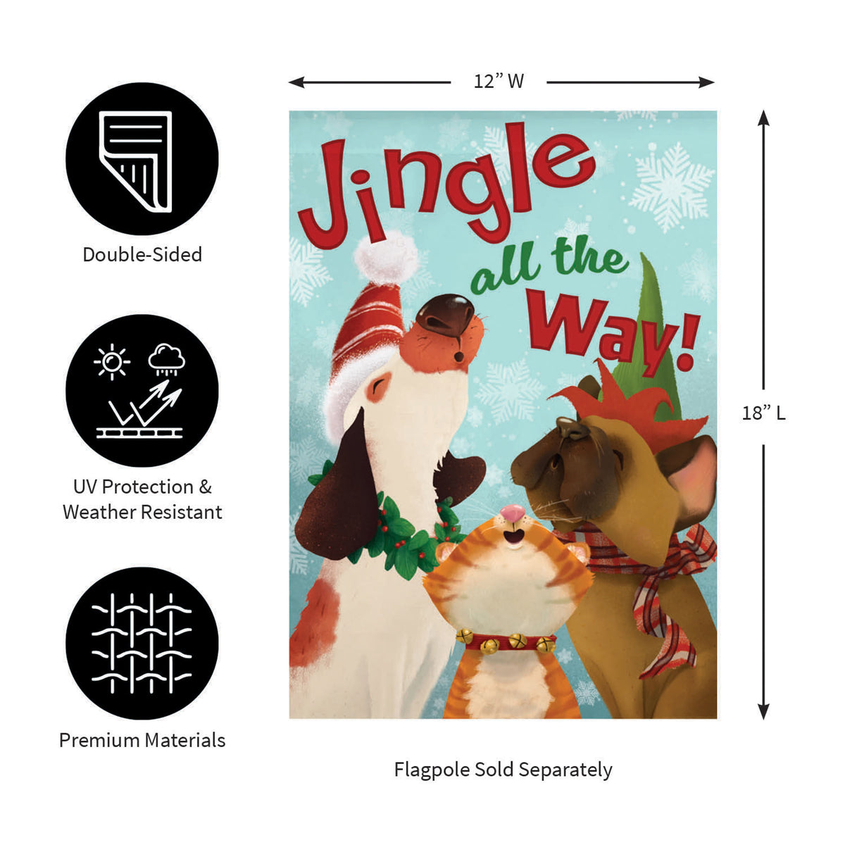 Jingle All the Way Suede Garden Flag Evergreen Enterprises - Wholesale Collective, 12-in wide flag on Tampa Home & Garden Store