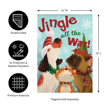 Jingle All the Way Suede Garden Flag Evergreen Enterprises - Wholesale Collective, 12-in wide flag on Tampa Home & Garden Store