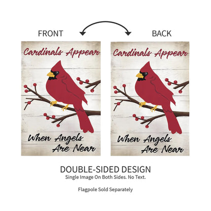 Applique garden flag Cardinals Appear When Angels Are Near by Evergreen red cardinal on Tampa Home & Garden Store