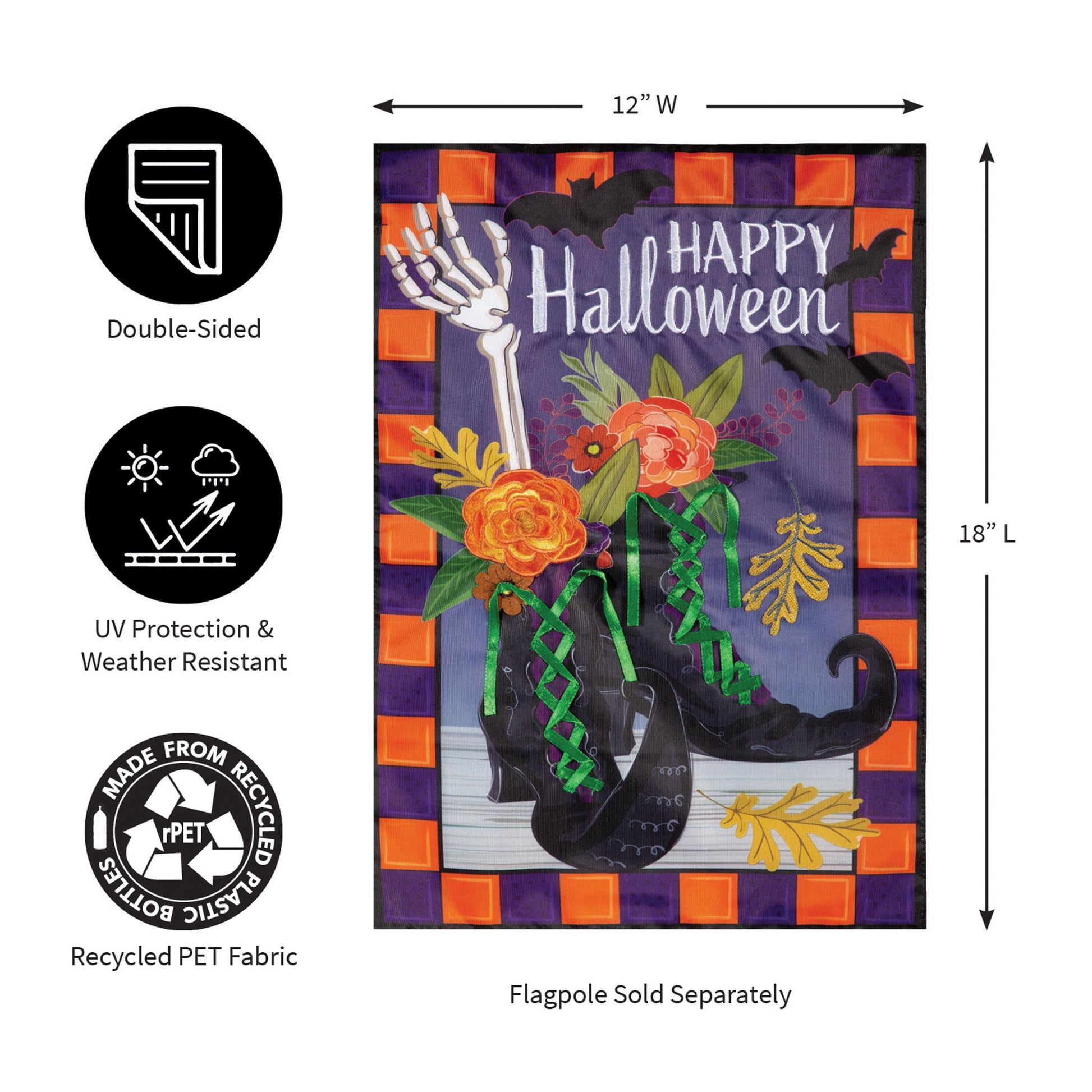Applique garden flag Happy Halloween Witches Boots 12W x 18L Evergreen Enterprises on Tampa Home & Garden Store
