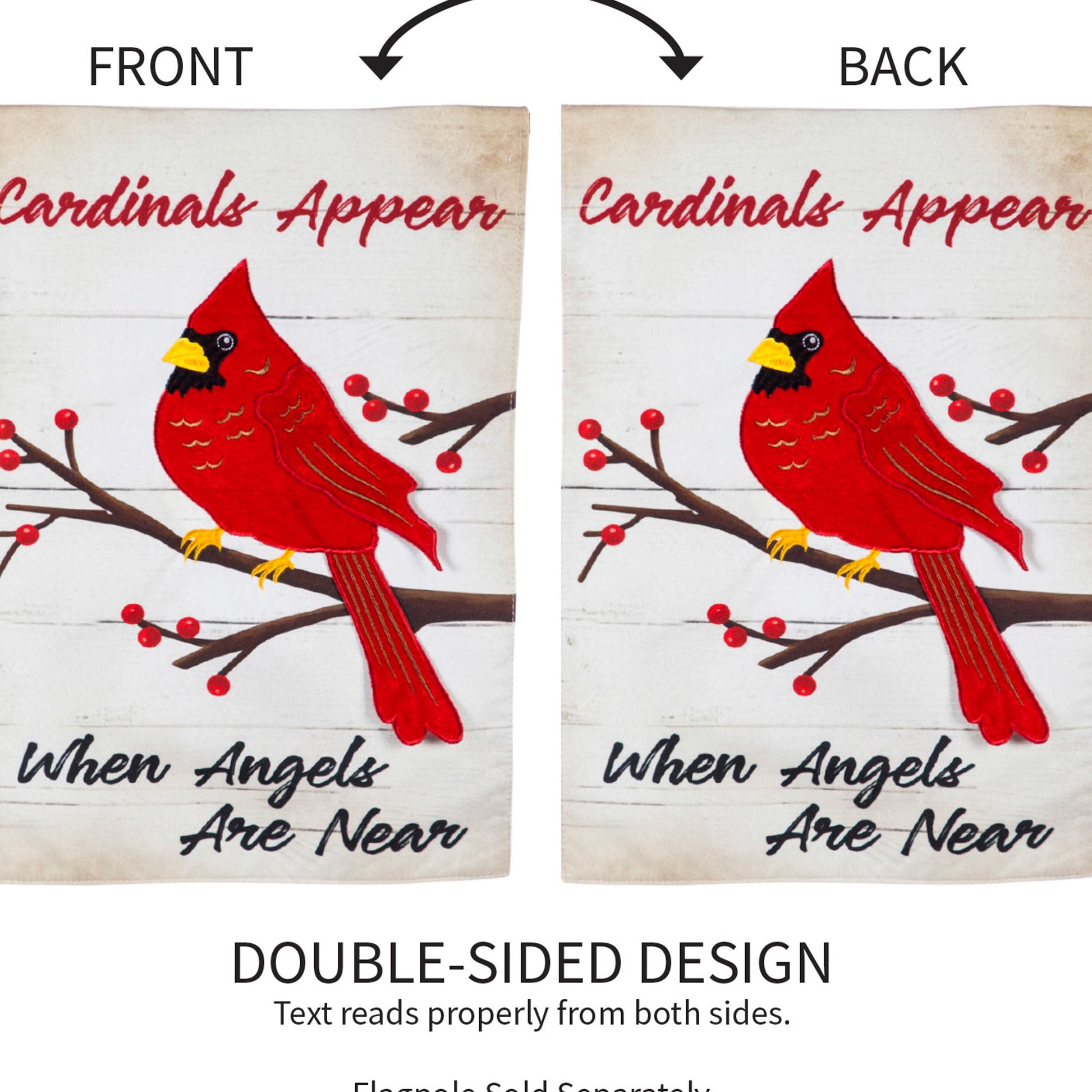 Double-sided linen garden flag When Angels Are Near with red cardinal on Tampa Home & Garden Store
