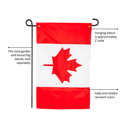 Canada garden applique flag in red and white nylon with maple leaf, 2in hanging sleeve on Tampa Home & Garden Store