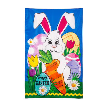 Happy Easter Bunny and Carrot Applique House Flag by Evergreen Enterprises on Tampa Home & Garden Store
