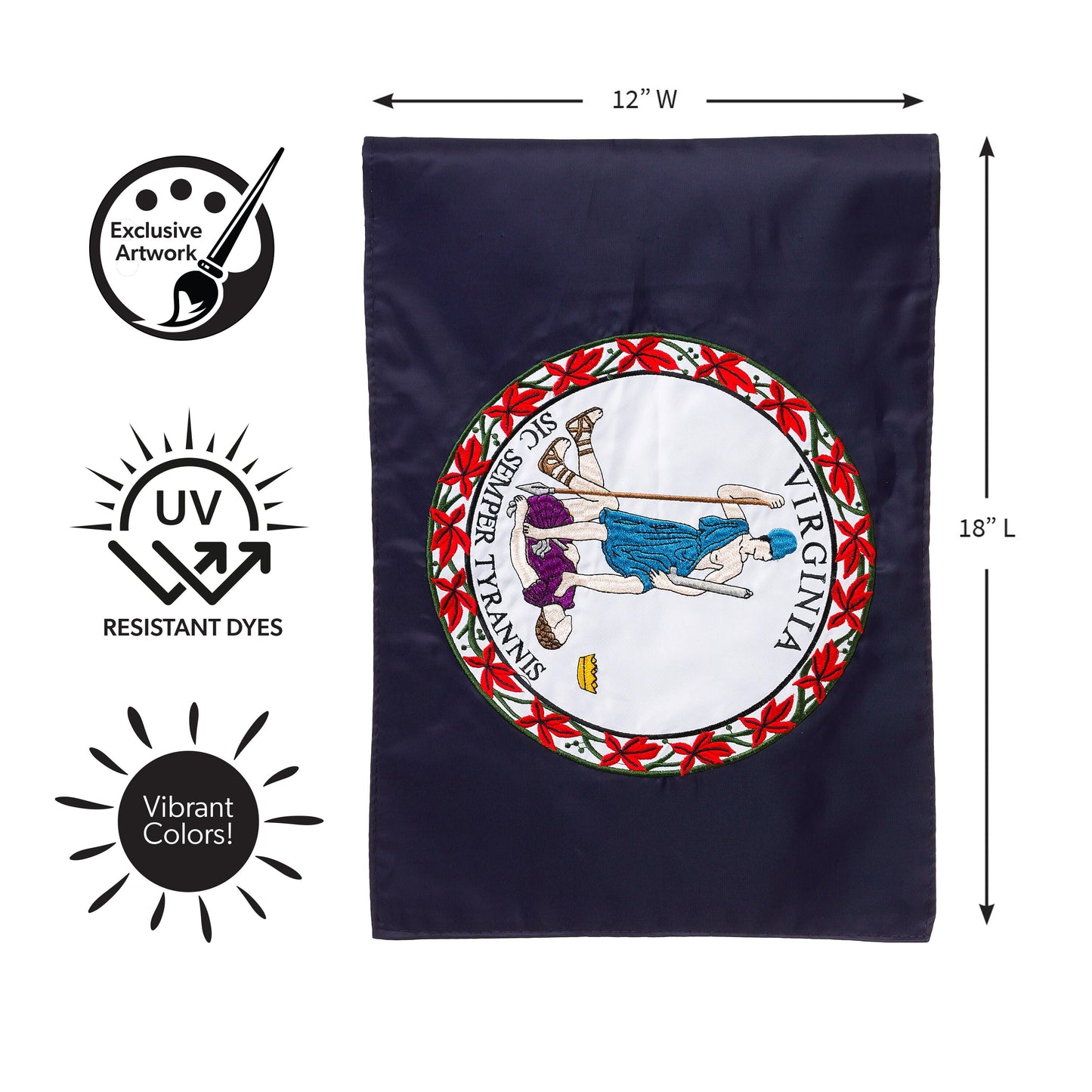 Virginia state flag garden applique flag embroidered seal on navy field by Evergreen Enterprises on Tampa Home & Garden Store