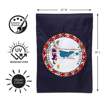 Virginia state flag garden applique flag embroidered seal on navy field by Evergreen Enterprises on Tampa Home & Garden Store