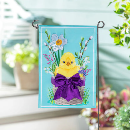 Easter Bow Basket Applique Garden Flag turquoise with purple bow by Evergreen Enterprises on Tampa Home & Garden Store