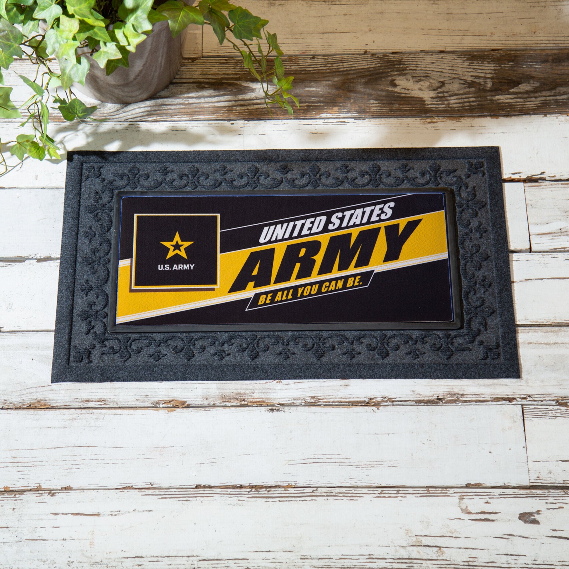 Sassafras Army burlap door mat with US Army poster art by Evergreen Enterprises on Tampa Home & Garden Store