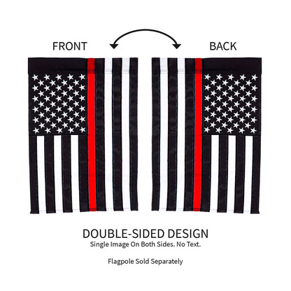 Thin Red Line House Applique Flag black field with white stars and red stripe accent on Tampa Home & Garden Store