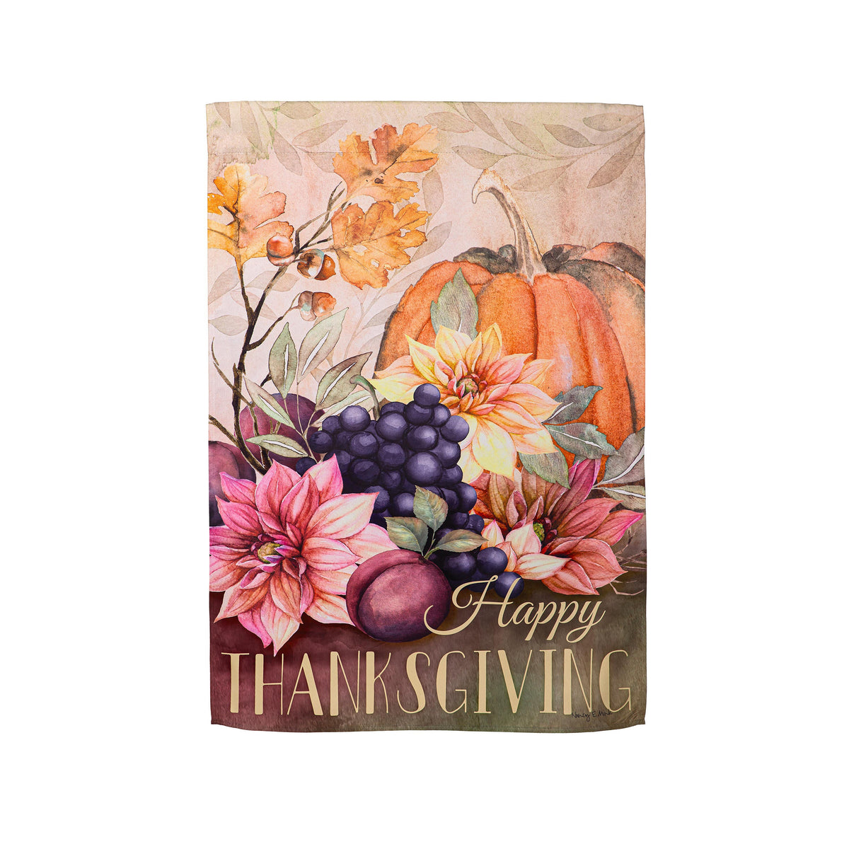 Happy Thanksgiving suede house flag with autumn florals by Evergreen Enterprises on Tampa Home & Garden Store