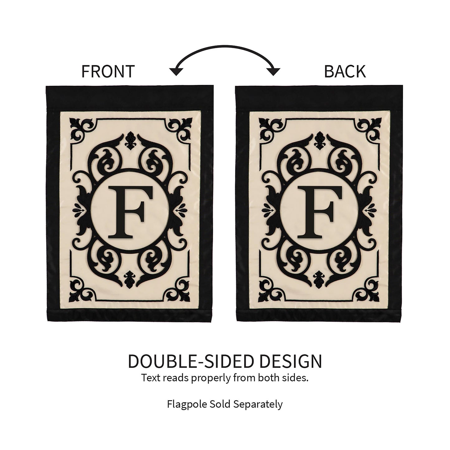 Cambridge Monogram Garden Applique Flag Letter F with black frame, 2 flags, double-sided on Tampa Home & Garden Store