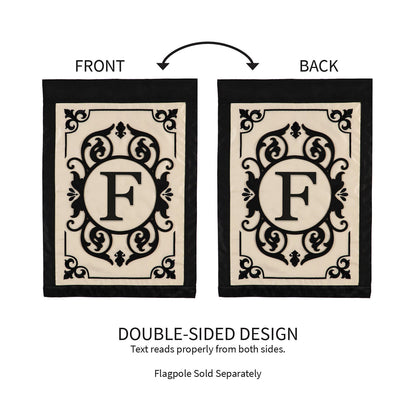 Cambridge Monogram Garden Applique Flag Letter F with black frame, 2 flags, double-sided on Tampa Home & Garden Store