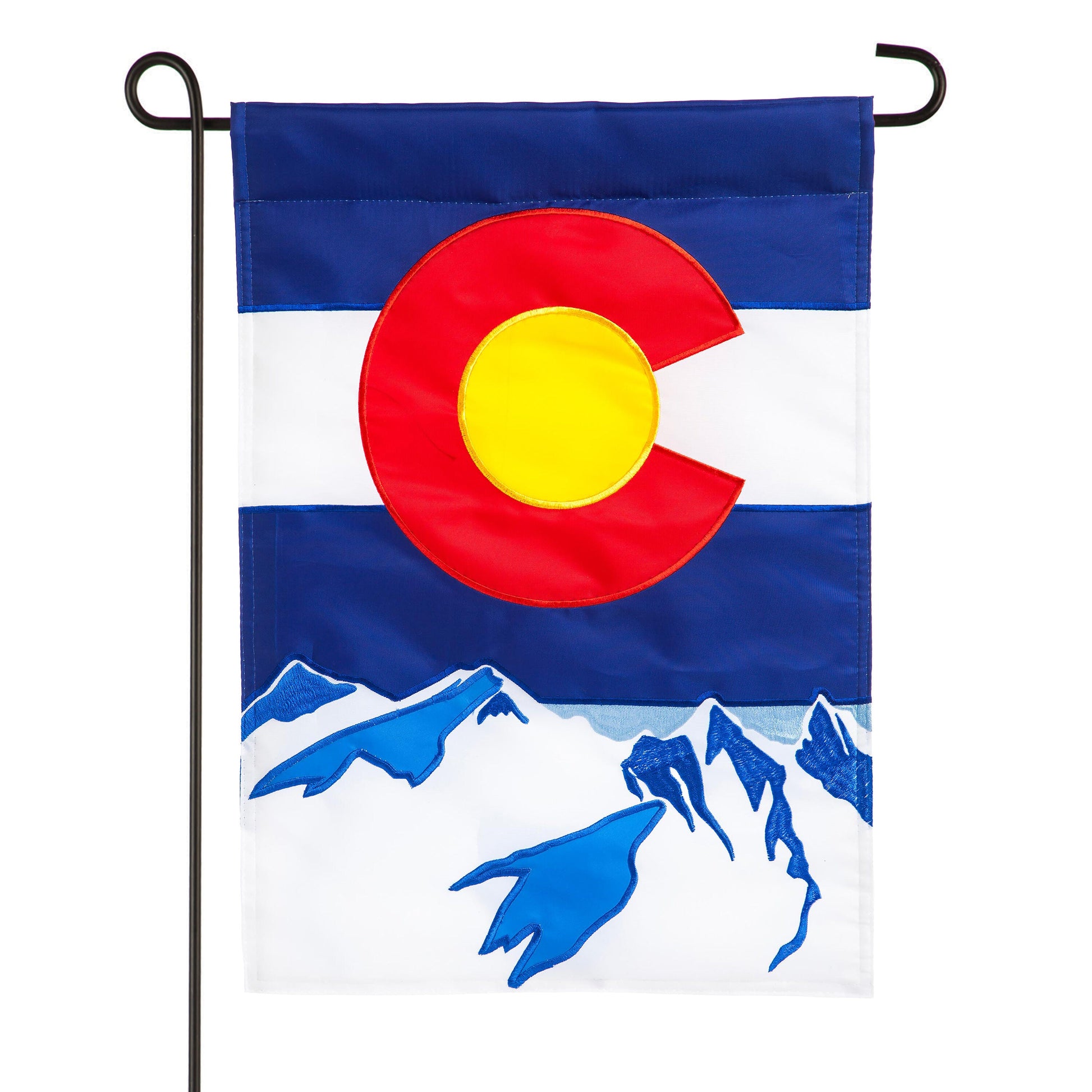 Colorado State Garden Applique Flag blue-white stripes with red C gold circle Evergreen on Tampa Home & Garden Store