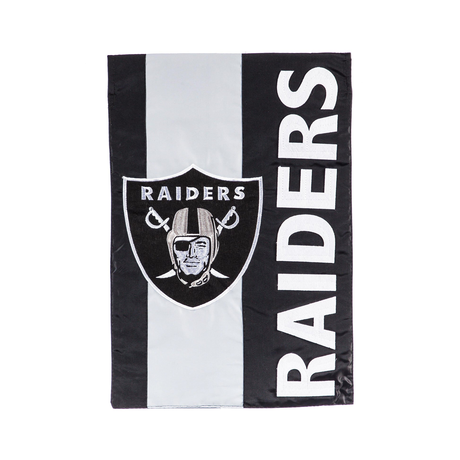 Oakland Raiders garden flag, applique black gray with Raiders shield, Evergreen Enterprises on Tampa Home & Garden Store
