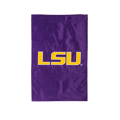 Louisiana State University applique house flag, purple with yellow LSU letters on Tampa Home & Garden Store