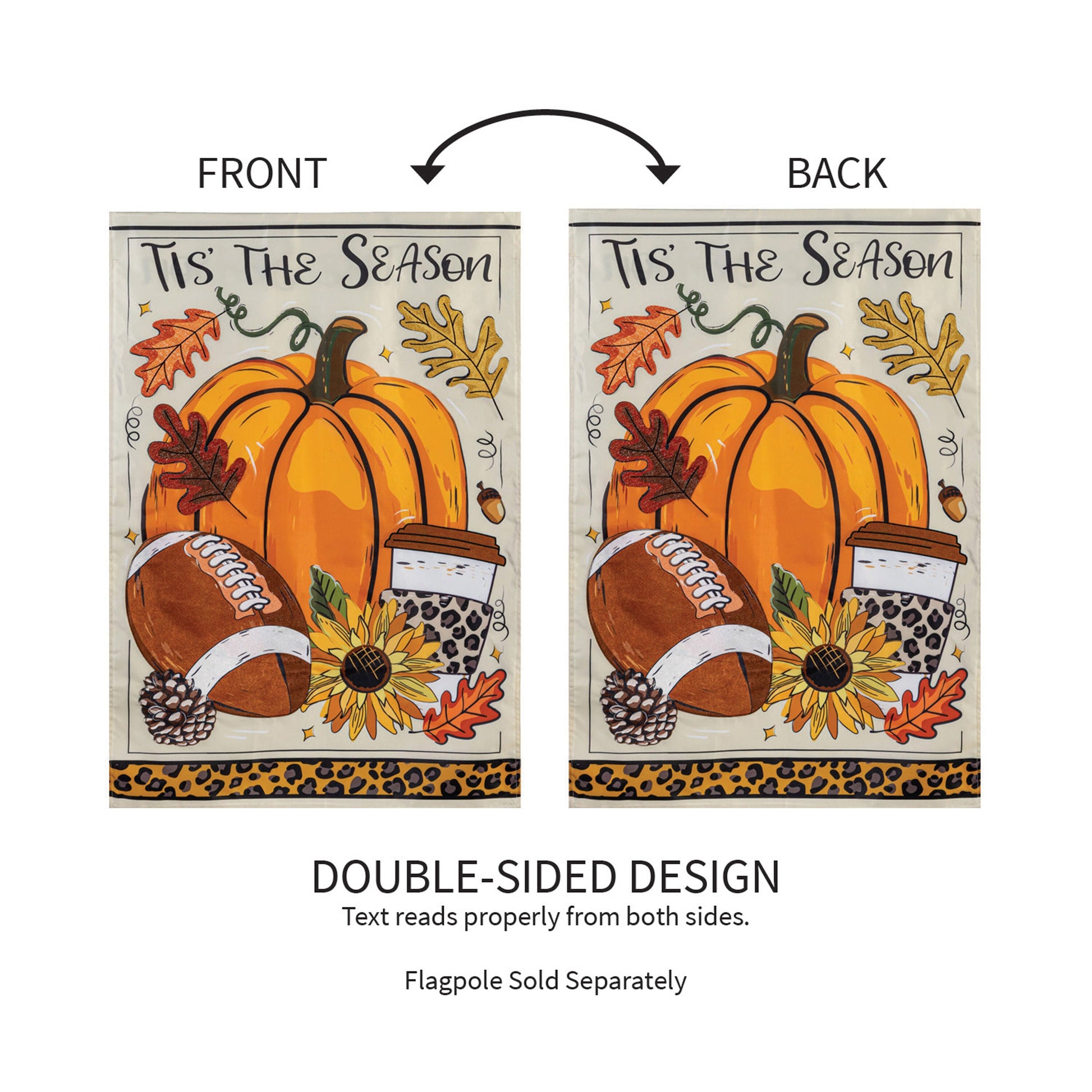 Tis' The Season Fall Applique House Flag 2-panel double-sided autumn pumpkin design Evergreen Enterprises Wholesale Collective on Tampa Home & Garden Store
