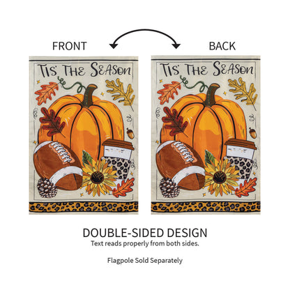 Tis' The Season Fall Applique House Flag 2-panel double-sided autumn pumpkin design Evergreen Enterprises Wholesale Collective on Tampa Home & Garden Store
