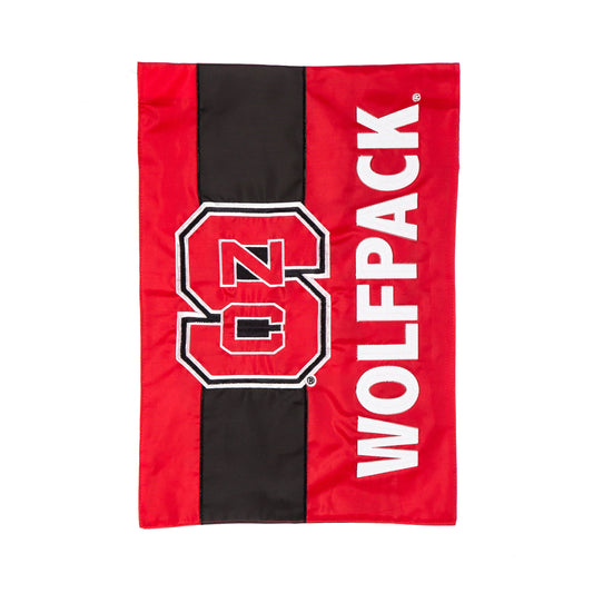 North Carolina State Embellished Garden Flag red with black stripe and white NC emblem applique on Tampa Home & Garden Store