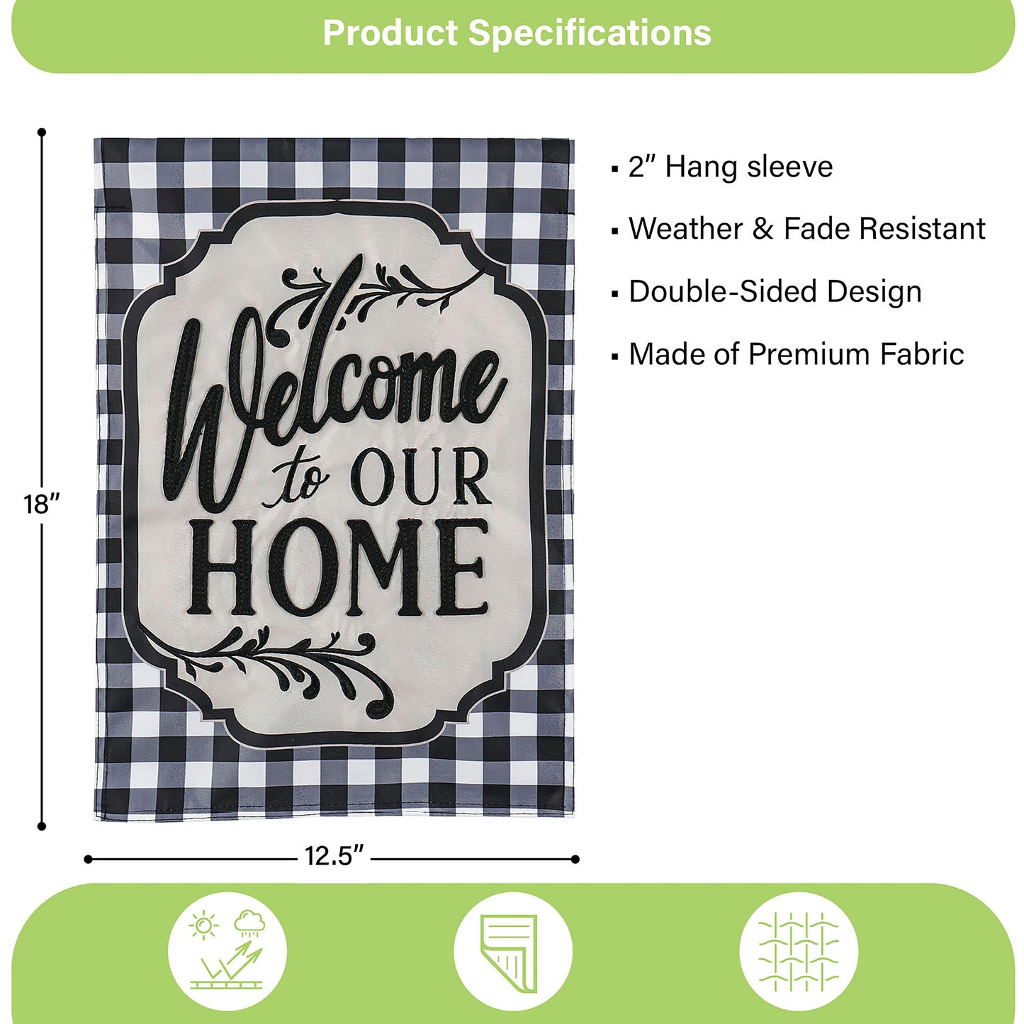 Classic Welcome Home garden applique flag with blue gingham border Evergreen Enterprises on Tampa Home & Garden Store