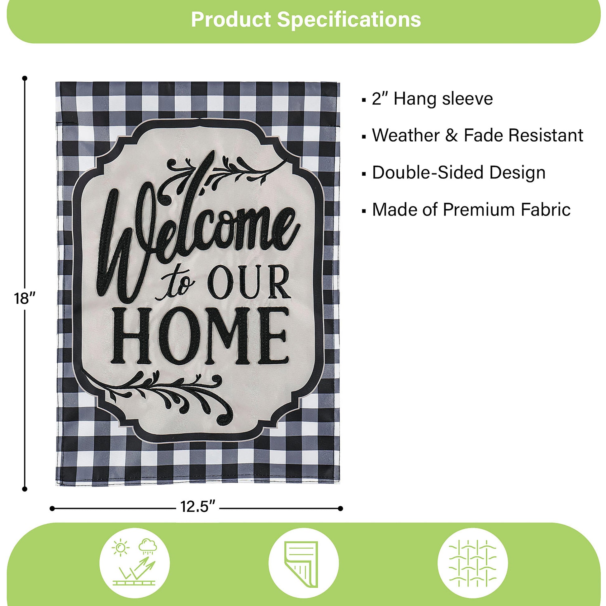 Classic Welcome Home garden applique flag with blue gingham border Evergreen Enterprises on Tampa Home & Garden Store