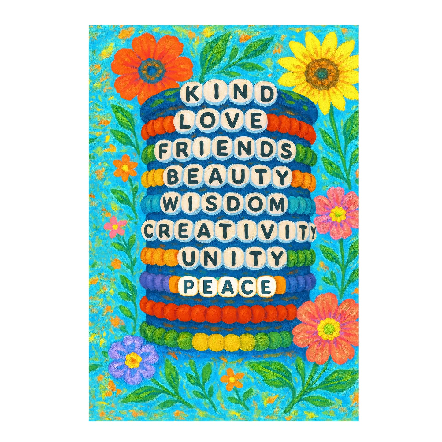 Friendship Bracelet Applique Flag by Evergreen Enterprises - beaded letters on blue with flowers on Tampa Home & Garden Store