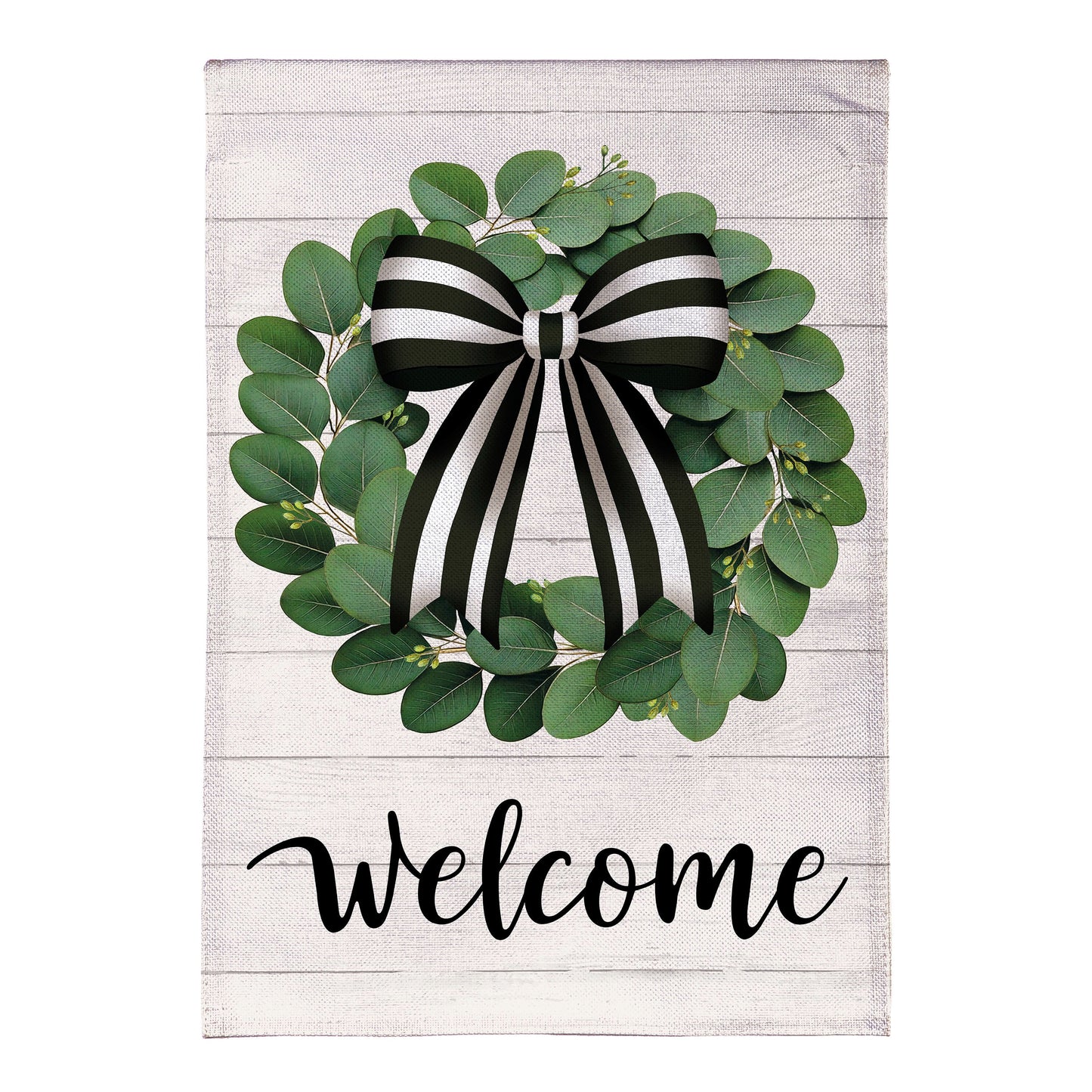 Eucalyptus Leaves Wreath Burlap House Flag with green leaves and bow Evergreen Enterprises on Tampa Home & Garden Store