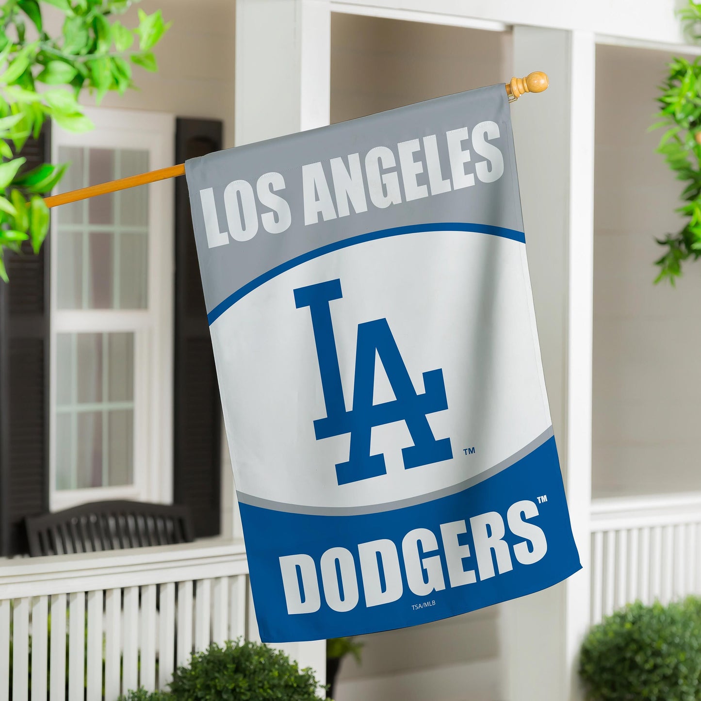 Los Angeles Dodgers suede flag for house display, blue/white design, Evergreen Enterprises on Tampa Home & Garden Store