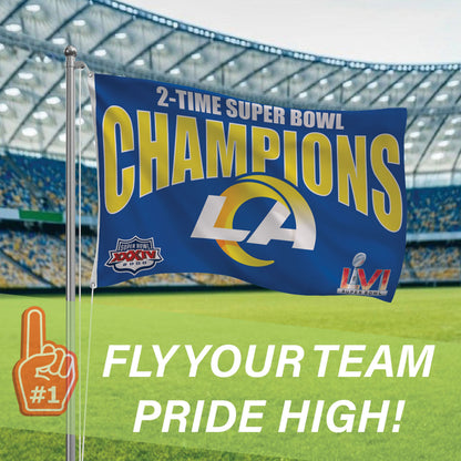 LA Rams 3x5 sublimated flag by Evergreen Enterprises celebrating 2-time Super Bowl Champions on Tampa Home & Garden Store