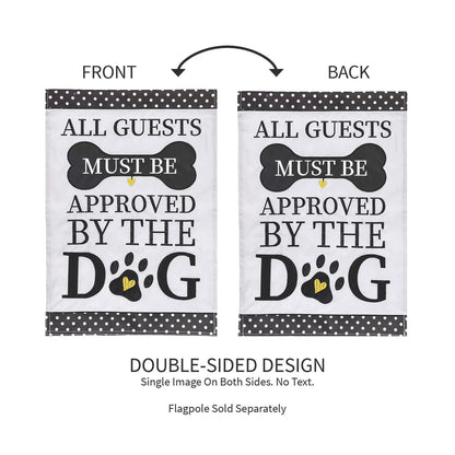 Approved by the Dog Garden Applique Flag, two flags shown, bone graphic and yellow heart on Tampa Home & Garden Store