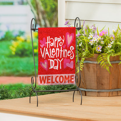 Burlap garden flag red with pink hearts Happy Valentine's Day by Evergreen Enterprises on Tampa Home & Garden Store