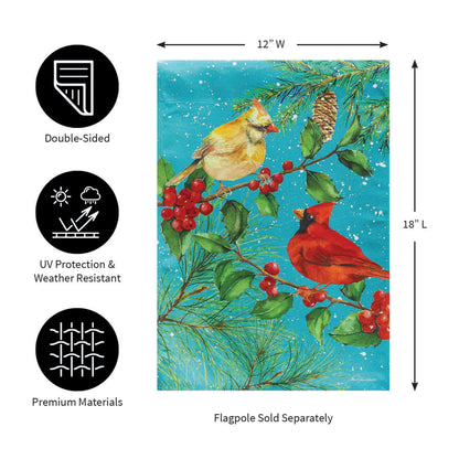Cardinal Couple Suede Garden Flag blue cardinal birds design, double-sided on Tampa Home & Garden Store