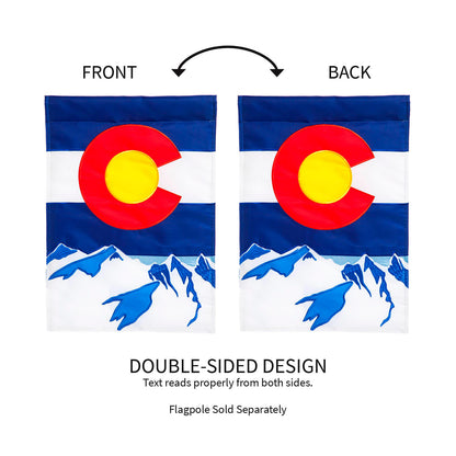 Colorado State Garden Applique Flag, 2 flags show blue-white-red flag design, double-sided on Tampa Home & Garden Store