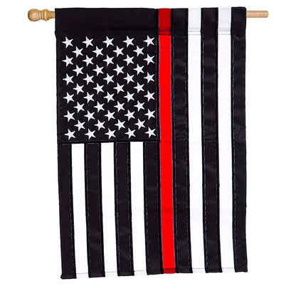 Thin Red Line House Applique Flag with black field white stars and vertical red stripe on Tampa Home & Garden Store