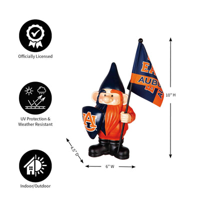 Gnome garden statue holding Auburn flag blue hat orange beard Evergreen Enterprises tall on Tampa Home & Garden Store