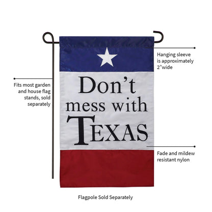Don't Mess With Texas Garden Applique Flag blue top stripe with white star red lower panel on Tampa Home & Garden Store