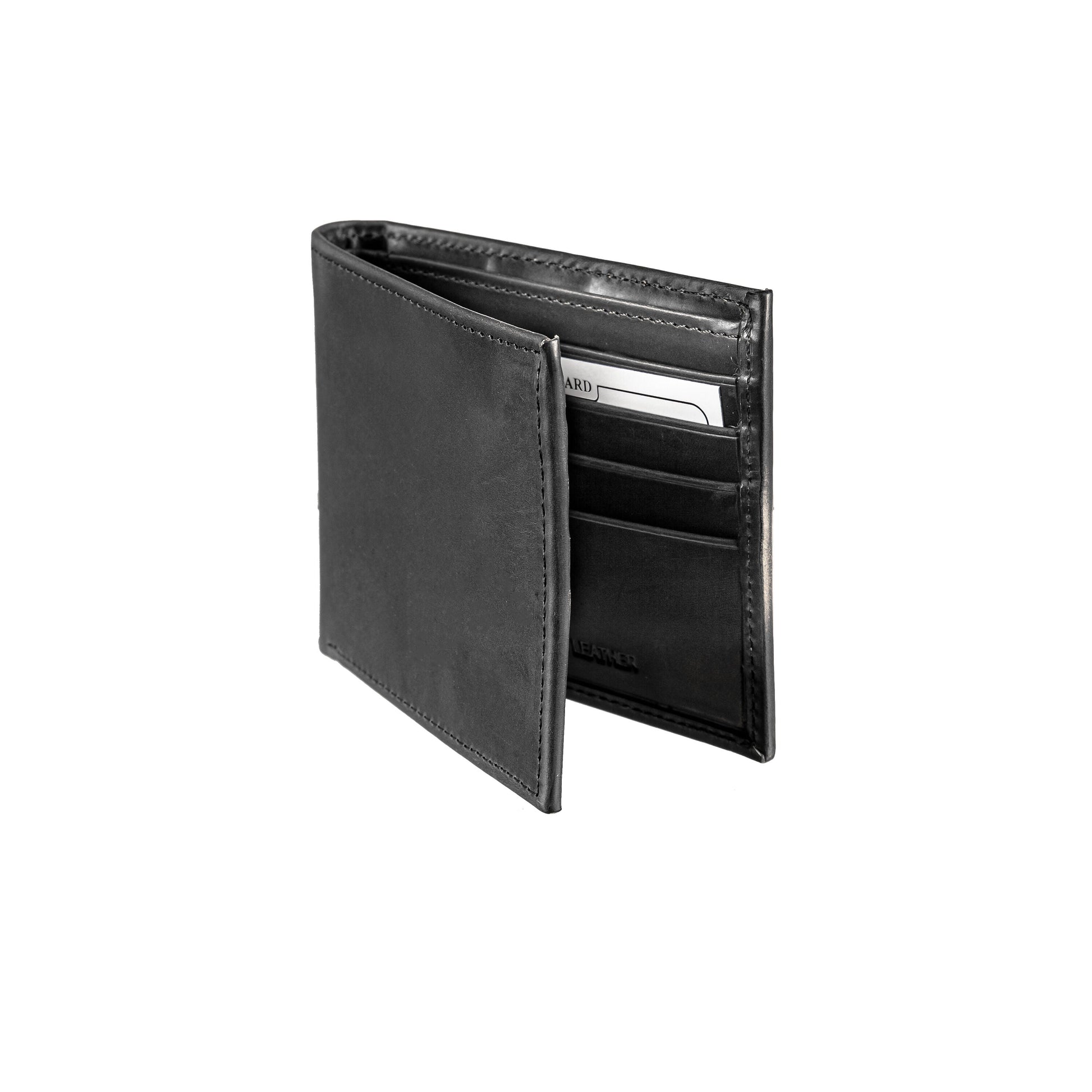 Black bi-fold wallet with SC State Flag logo; leather, card slots, Evergreen brand on Tampa Home & Garden Store